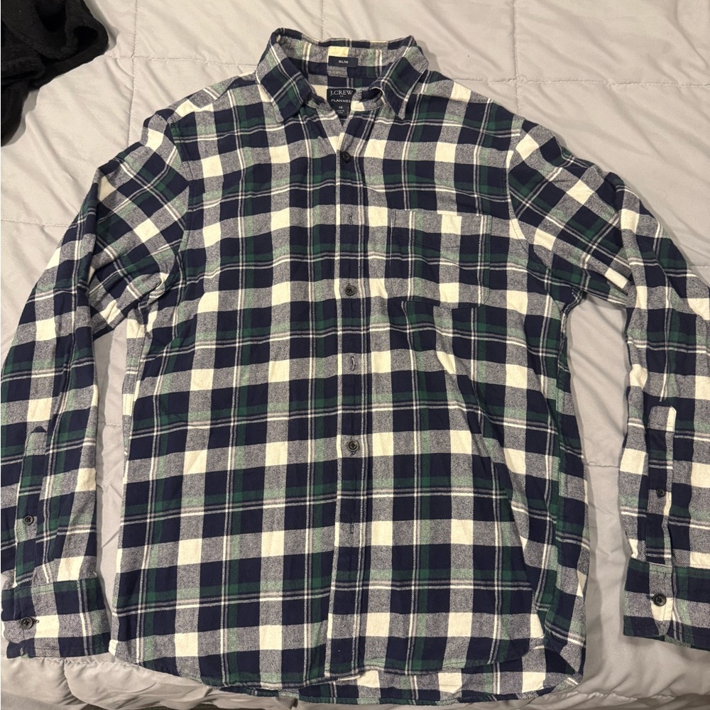 J. Crew Blue and White Casual Button Down Shirt Flannel